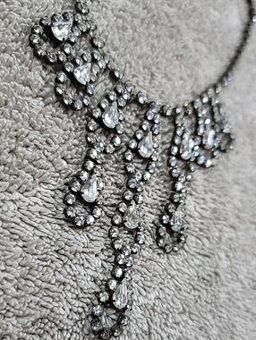 Vintage Fredricks Of Hollywood Rhinestone Drop /fringe Necklace - Clear/Silver